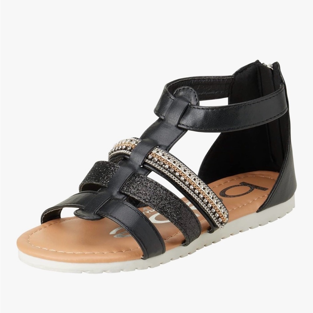 Bebe Black Gladiator Sandals with Glitter Straps